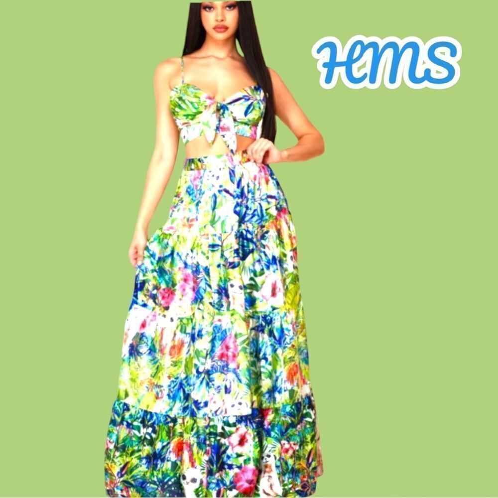 HMS aka Hot Miami Styles!! Awesome tropical design 2piece skirt and top set! New